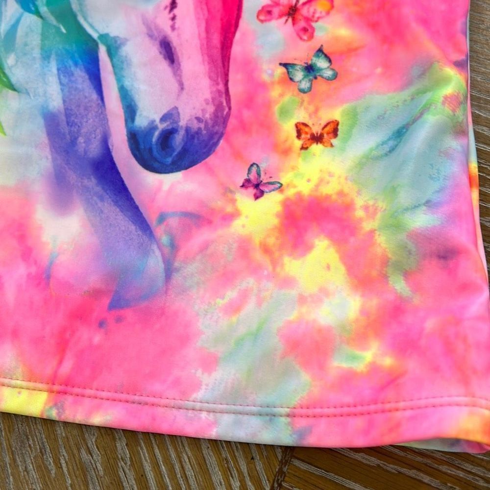 3/$25 Unicorn Tie Dye Rainbow Swim Tankini XXL 18 l Strappy Colorful Butterly - Picture 4 of 8